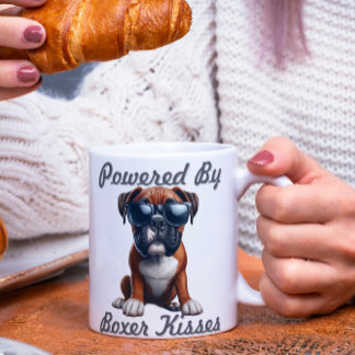 Powered by Boxer Kisses – Funny Boxer Dog Graphic Coffee Mug