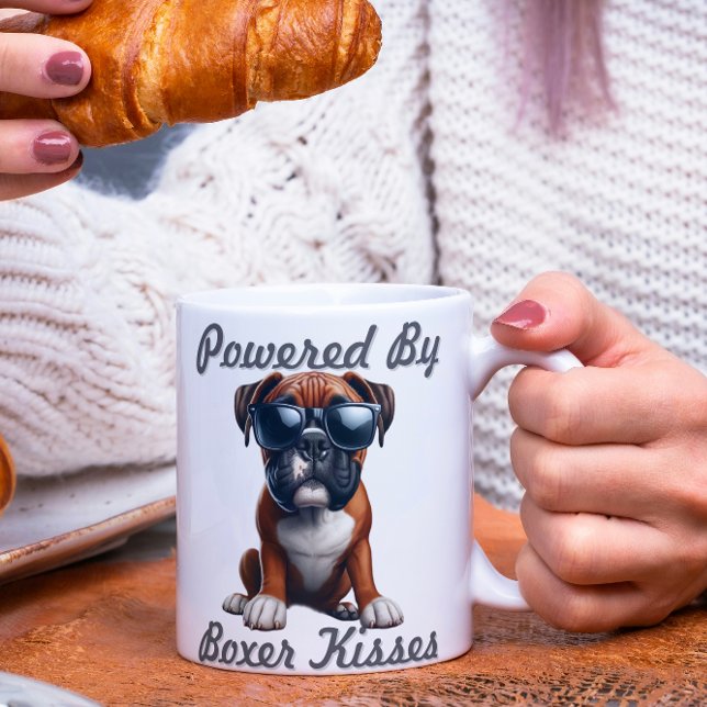 Powered by Boxer Kisses – Funny Boxer Dog Graphic Coffee Mug (Creator Uploaded)