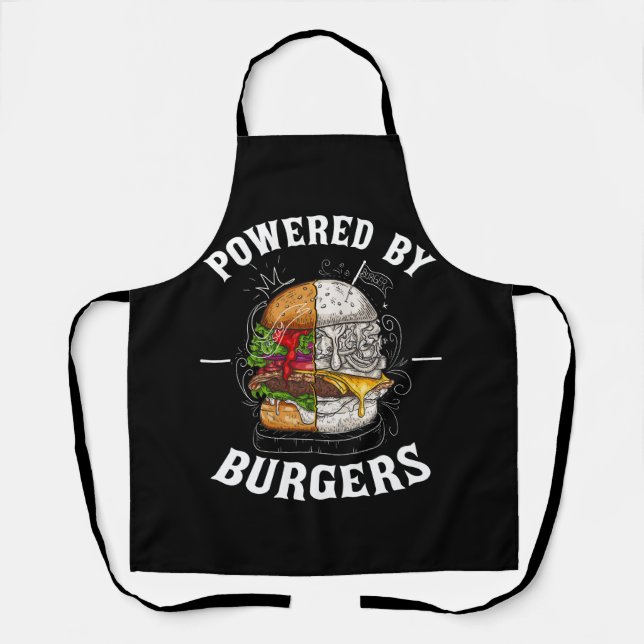 Powered by Burgers Fast Food Lover Beef Burger Fas Apron (Front)