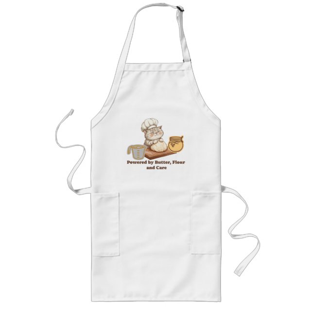 Powered by butter, flour and care long apron (Front)
