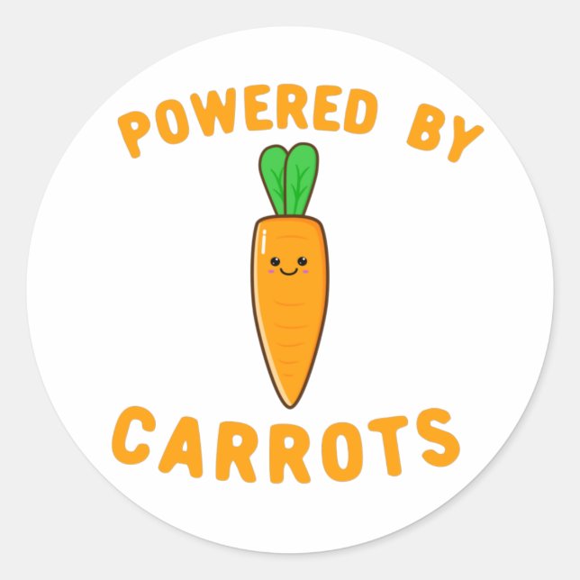 Powered By Carrots - Cute Kawaii Carrot Face Classic Round Sticker (Front)