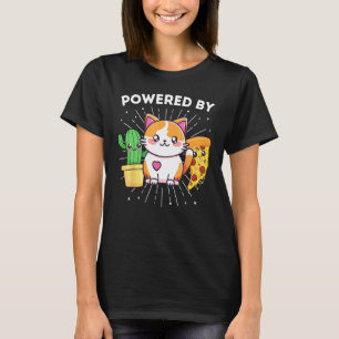 Powered By Cats Plants Pizza Funny T-Shirt