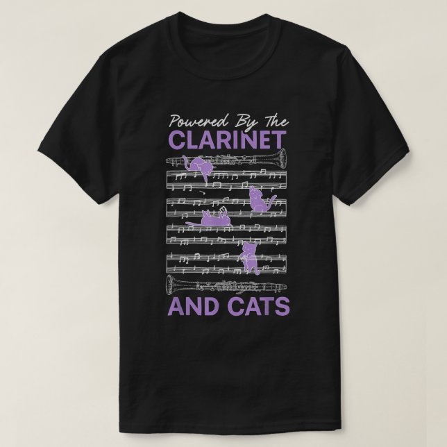 Powered By Clarinet And Cats Kitty Lover Musician2 T-Shirt (Design Front)