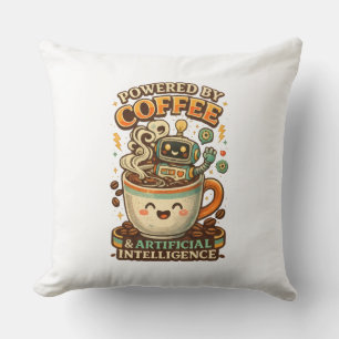 Powered By coffee and AI Retro coffee tech Graphic Cushion