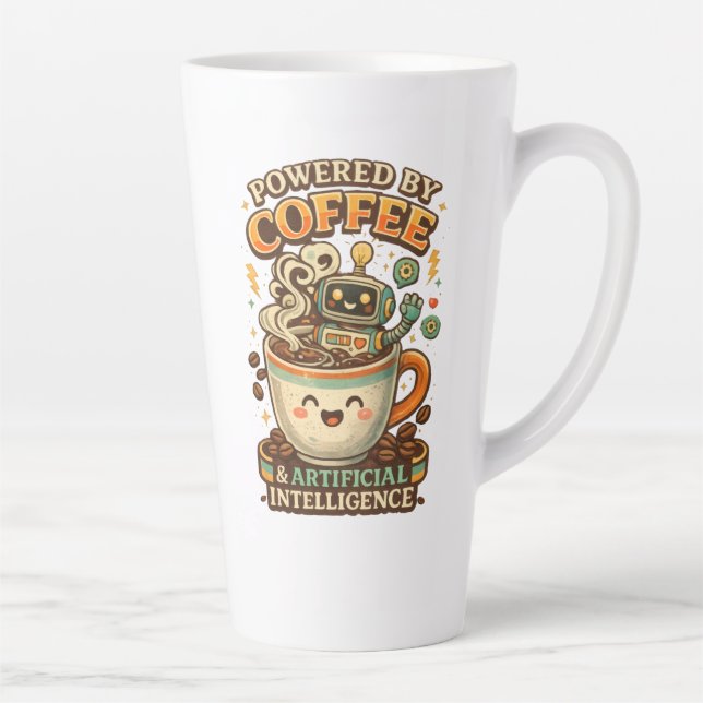 Powered By coffee and AI Retro coffee tech Graphic Latte Mug (Right)