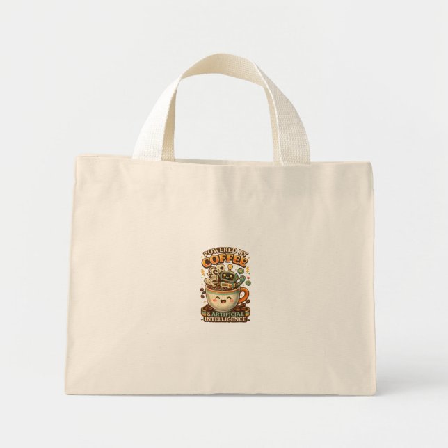Powered By coffee and AI Retro coffee tech Graphic Mini Tote Bag (Front)