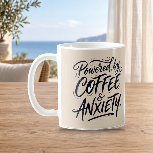 Powered by Coffee and Anxiety Funny Script Mug (Creator Uploaded)