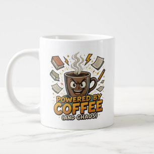 Powered by Coffee and Chaos – Funny Retro Teacher Large Coffee Mug