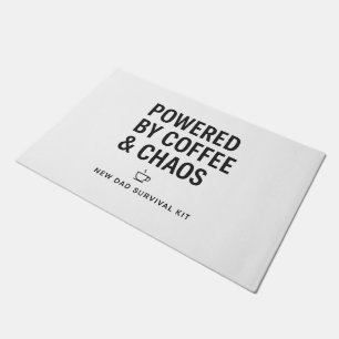 Powered by Coffee and Chaos New Dad Survival Kit Doormat