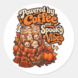Powered by Coffee and Spooky Vibes Halloween Classic Round Sticker