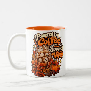Powered by Coffee and Spooky Vibes Halloween Two-Tone Coffee Mug