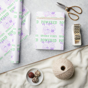 Powered By Coffee And Spooky Vibes Halloween Wrapping Paper