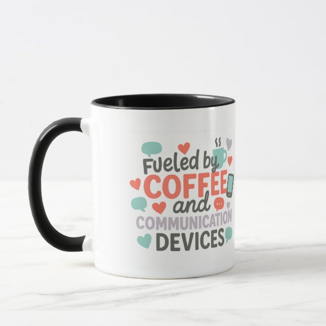 Powered by Coffee & Communication Devices Mug (Left)