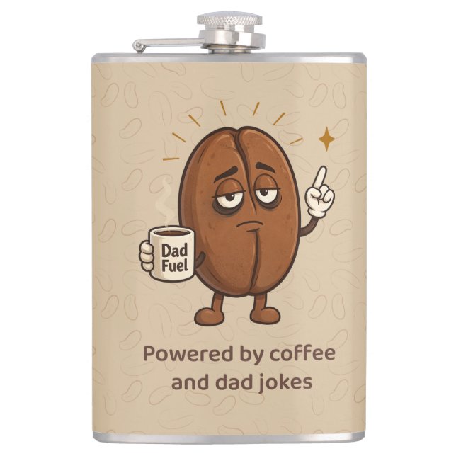 Powered by Coffee Cute Coffee Bean Father’s Day Hip Flask (Front)