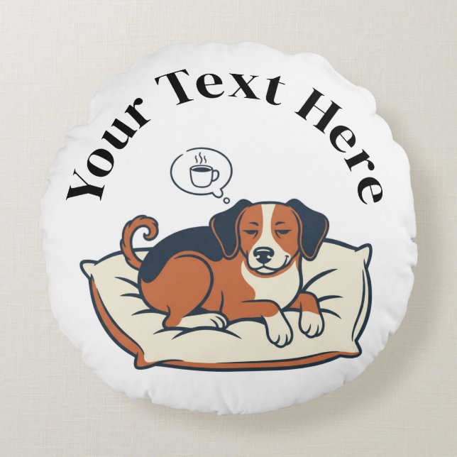 Powered by Coffee & Dog Dreams Round Cushion (Front)