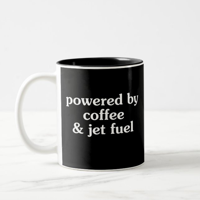 Powered by Coffee & Jet Fuel Funny Gift Two-Tone Coffee Mug (Left)