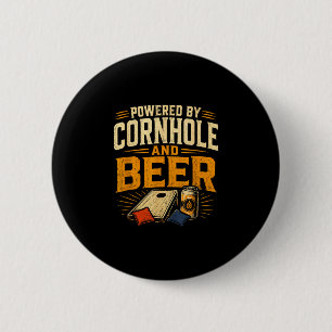 Powered by cornhole and beer funny tailgate 6 cm round badge