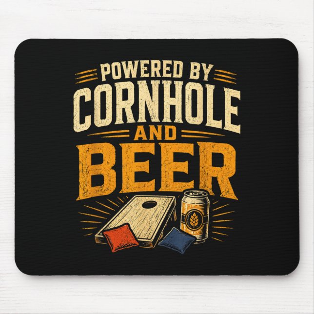 Powered by cornhole and beer funny tailgate mouse mat (Front)
