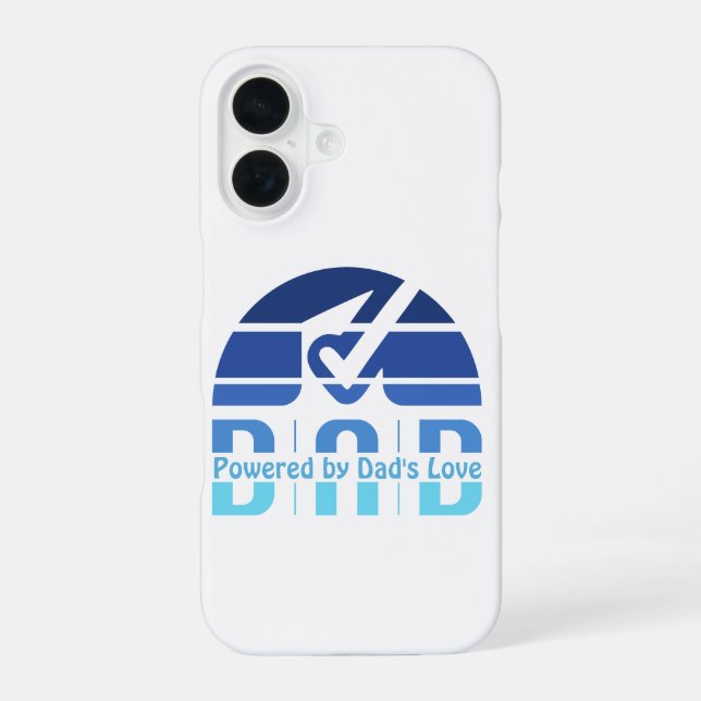 Powered by Dad's Love: Making Memories with Hugs iPhone 16 Case (Back)