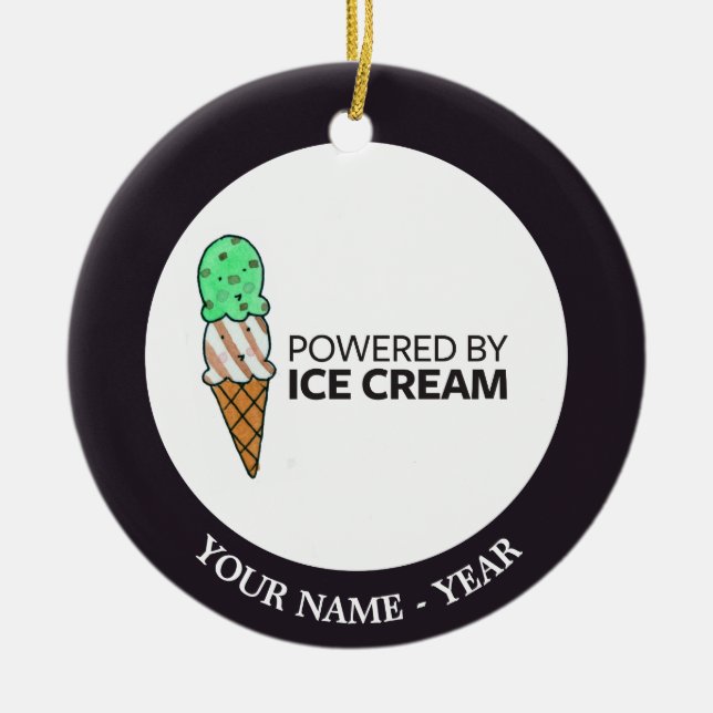 Powered by Ice Cream Ceramic Tree Decoration (Front)