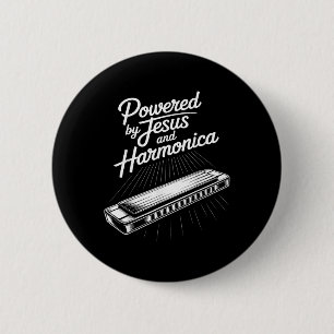 Powered By Jesus And Harmonica Christian Music 6 Cm Round Badge