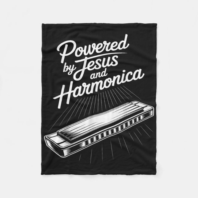 Powered By Jesus And Harmonica Christian Music  Fleece Blanket (Front)