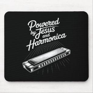 Powered By Jesus And Harmonica Christian Music Mouse Mat