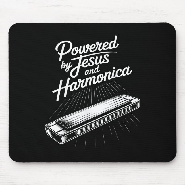 Powered By Jesus And Harmonica Christian Music  Mouse Mat (Front)