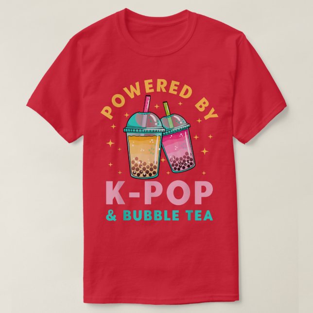 Powered By K-Pop & bubble Tea Boba Korean K-Pop Mu T-Shirt (Design Front)