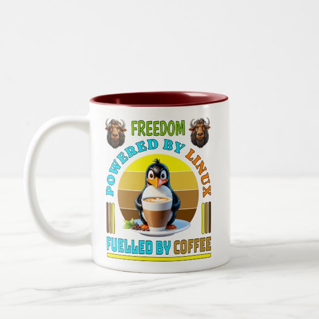 Powered By Linux - Fuelled By Coffee Two-Tone Coffee Mug (Left)