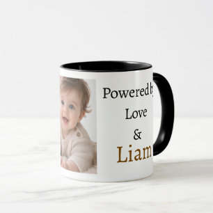 Powered by Love & Custom Name Photo Mug Personal