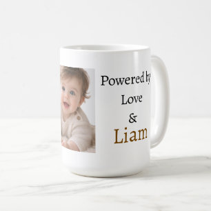Powered by Love & Custom Name Photo Mug Personal