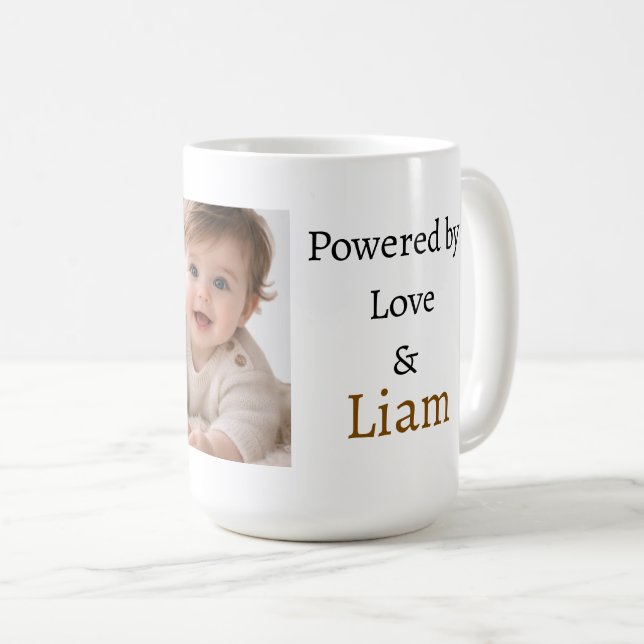 Powered by Love & Custom Name Photo Mug | Personal (Front Right)