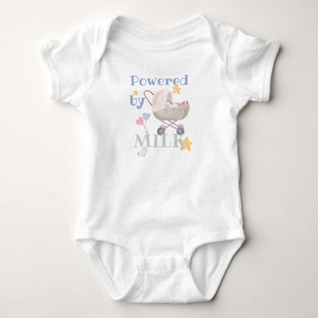 Powered by milk - baby wagon  bodysuit (Front)
