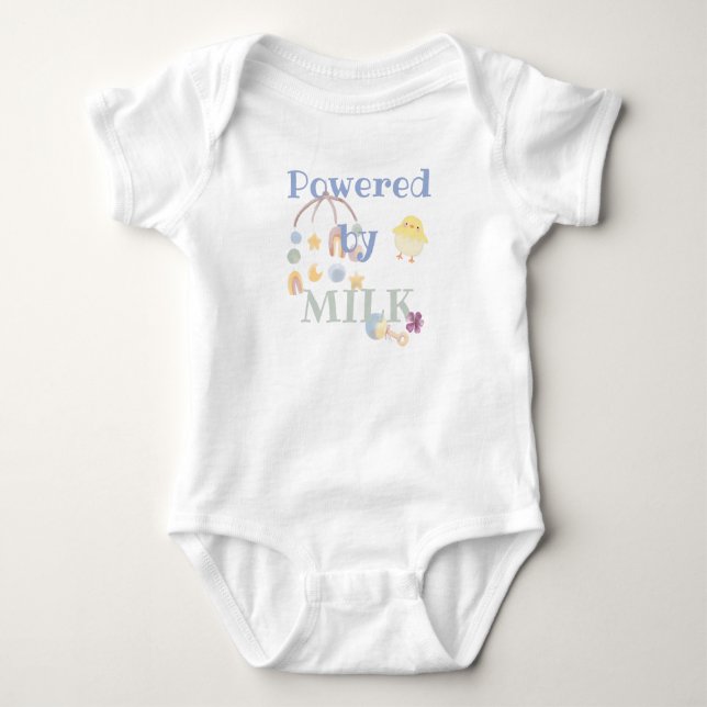 Powered by milk - mobile rattle  baby bodysuit (Front)