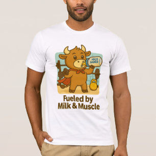 Powered by Milk & Muscles – Funny Bullio Cartoon  T-Shirt
