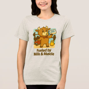Powered by Milk & Muscles – Funny Bullio Cartoon Tri-Blend Shirt
