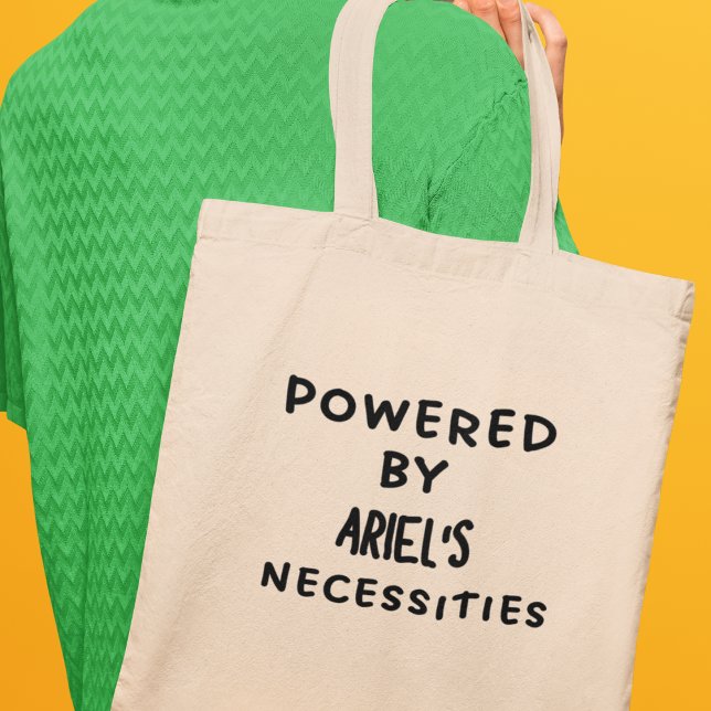 Powered by Personalised Funny Quirky Gift Tote Bag (Shop now and let the world know you're powered by your necessities!)