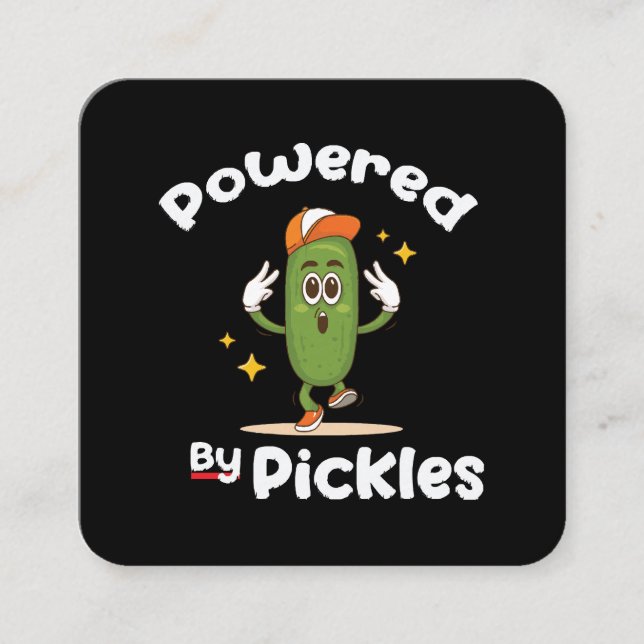 Powered By Pickles Food Pickle Funny Square Business Card (Front)