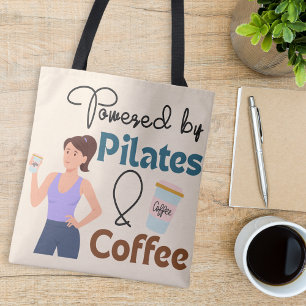 Powered by Pilates And Coffee Quote Fitness Yoga Tote Bag