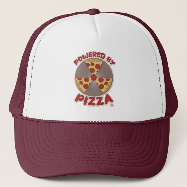 Powered By Pizza Funny Food Logo Art Trucker Hat (Front)