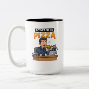 Powered by Pizza - Funny Programmer & Gamer at Wor Two-Tone Coffee Mug