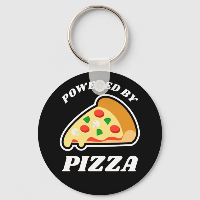 'Powered by Pizza' pizza lover's Key Ring (Front)