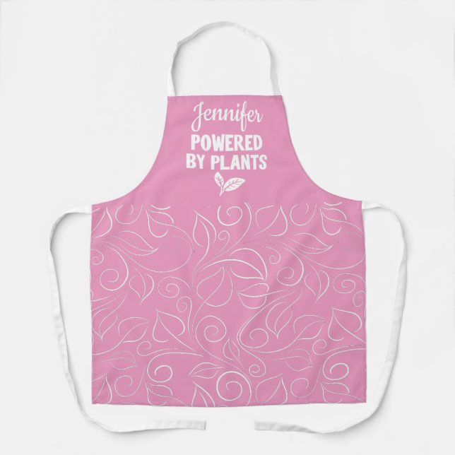 Powered by plant Vegan floral light pink with name Apron (Front)