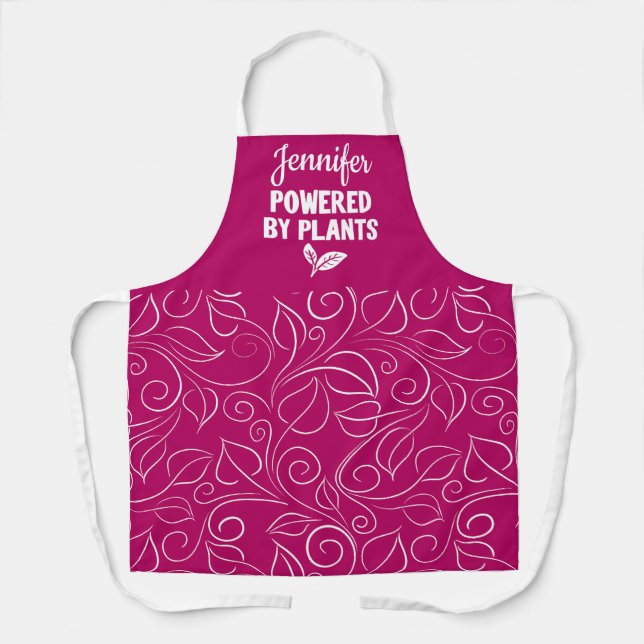 Powered by plant Vegan floral pink with name Apron (Front)