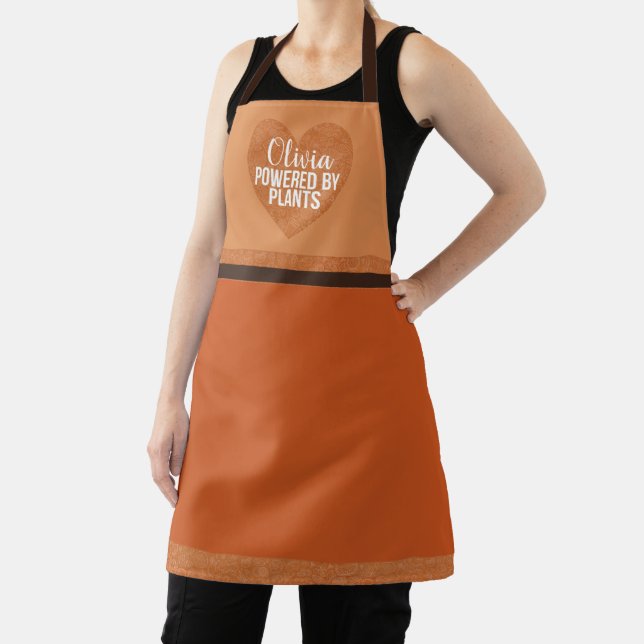 Powered by plants burnt orange custom name apron (Insitu)