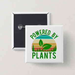 Powered By Plants Funny Green Vegan Vintage Sunset 15 Cm Square Badge