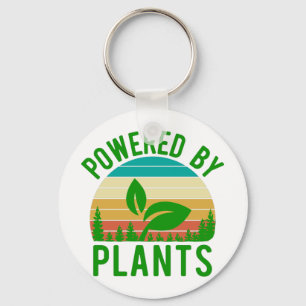 Powered By Plants Funny Green Vegan Vintage Sunset Key Ring