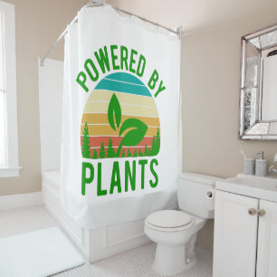 Powered By Plants Funny Green Vegan Vintage Sunset Shower Curtain