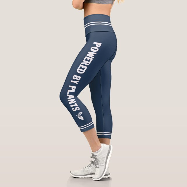Powered by plants Vegan blue minimal Capri Leggings (Left)